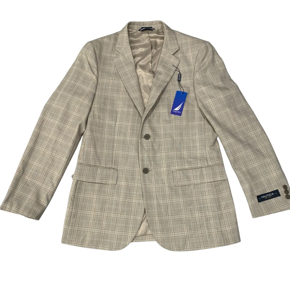Nautica Ocean Men's 38R Tan Plaid Blazer Sport Coat NWT Modern Fit